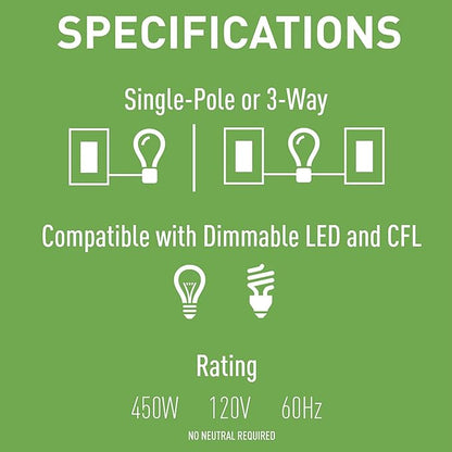 Legrand Pass & Seymour Wide Slide Series Single Pole/3-Way Paddle Slide LED Dimmer Light Switch, Preset for CFL/LED/Incandescent Bulbs, Tri-Color