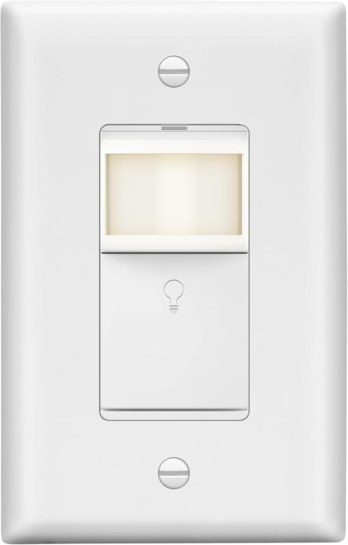 LIDER PIR Vacancy Motion Sensor Switch, LED, UL Listed, Matte White | 1200 Sq. Ft. Coverage, No Neutral Required, No Ground Required, Adjustable Time Delay, Wall Plate Included, Guide Light