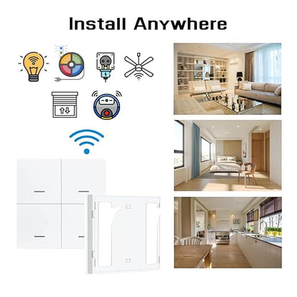 Wireless Tuya & Zigbee Compatible 4-Gang Scene Switch – Smarthome & Home Assistant Ready, Battery Powered with 12 Scene Options – Zigbee or Tuya Hub Required