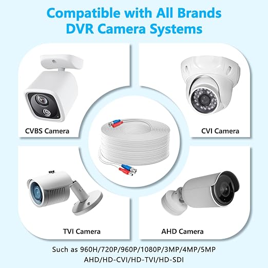 OOSSXX Video Power Cable BNC Extension All-in-One Cables for CCTV Security Cameras, Outdoor Wired Surveillance Camera DVR System