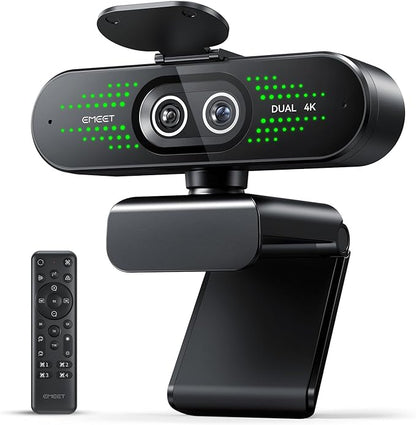 EMEET NOVA 4K Dual-Camera 4K Webcam for PC, Wide-Angle and Telephoto Cameras, Max 11X Hybrid Zoom, PDAF Focus, Remote Control, RGB Lights, Webcam with Microphone for Business or Personal Online Calls