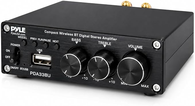 Pyle 2.1 CH Wireless Stereo Power Amplifier - 200W Bluetooth Mini Amp with USB Player, RCA Input, Subwoofer Output, Bass and Treble Control, Compact Audio Streaming Amp