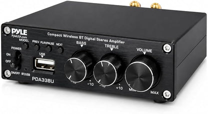 Pyle 2.1 CH Wireless Stereo Power Amplifier - 200W Bluetooth Mini Amp with USB Player, RCA Input, Subwoofer Output, Bass and Treble Control, Compact Audio Streaming Amp