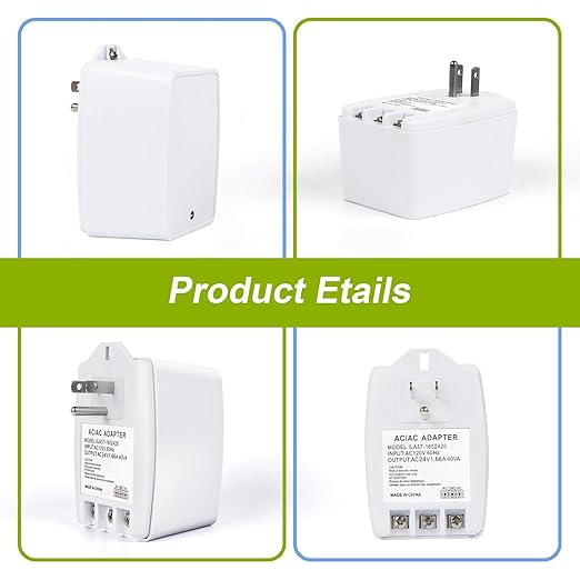 24V 40VA Transformer, Doorbell Transformer Plug in Compatible with Nest, Ecobee, Sensi, Honeywell All Versions of Ring Doorbell Thermostat (Wireless White, 40.0, Watts)