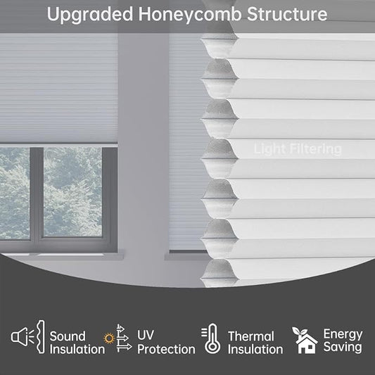 Cellular Shades Light Filtering Honeycomb Blinds for Indoor Windows, Cordless Cellular Shades 1.5 inch Cell Pleated for Bedroom Home Office, Custom Size, Half Shading White