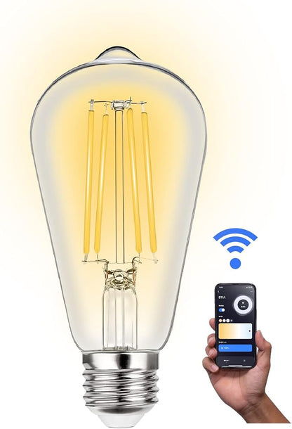 RCA WiFi Smart Light Bulb ST21 Vintage Amber LED, 8W 60W Equivalent, Dimmable & Tunable Edison Bulb, Alexa Devices & Google Home Compatible, E26 Smart Bulb for Bedroom Living Room
