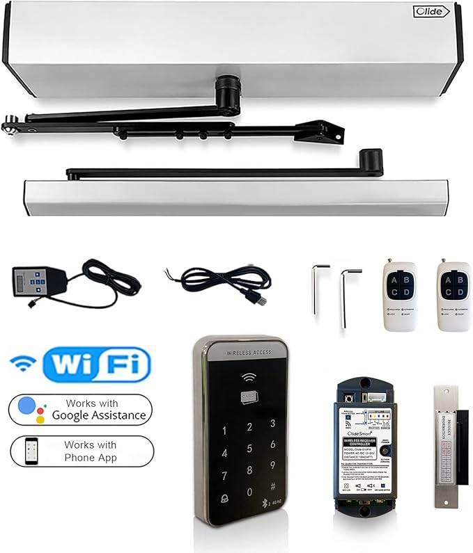 Olideauto Smart Home Door Opener WiFi Phone APP Remote Control Automatic Swing Door,Compatible with Alexa,Google Home,Voice Control Access with Wireless Access Keypad,Electric Strike,Receiver