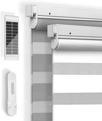 No Drill Motorized Zebra Blinds with RemoteAutomatic Roller Shades,Smart Dual Layer ShadesCompatible with Alexa,Rechargeable,Customizable Sizeand Color