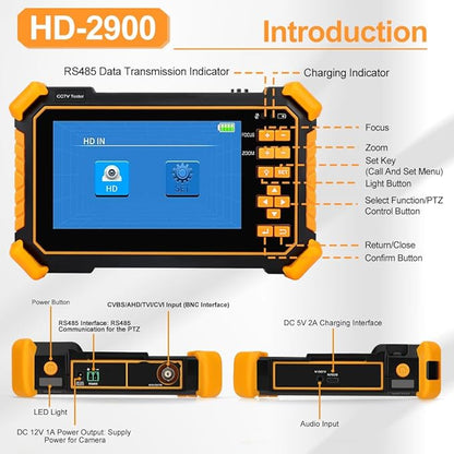 WSDCAM 4-in-1 HD CCTV Tester Monitor Auto HD Coaxial Camera Tester, Support 4K 8MP CVI/TVI/AHD/CVBS Analog Camera Test, 4.3 inch TFT-LCD Screen PTZ Control RS485 Call OSD Menu DC12V Power Output
