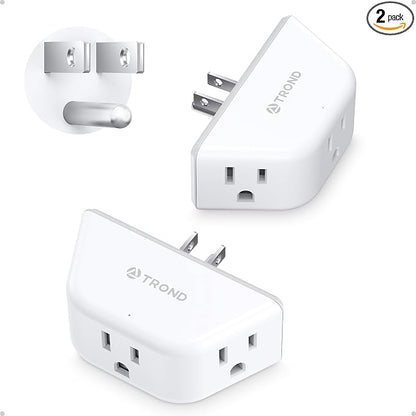 TROND Multi Plug Outlet Extender 2 Pack, Outlet Splitter for Bathroom | No Blocking with 3 Way Angled Design, ETL Listed, Cruise Essentials, Small Multiple Plug Adapter for Kitchen Office, White