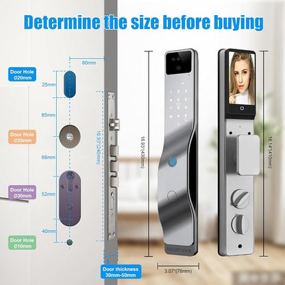 Sophies Smart Door Lock with Camera, Wi-Fi Smart Locks Fully Automatic 3D Face Recognition Smart Biometrics Fingerprint Door Lock Tuya Remote Control NFC Password with Doorbell