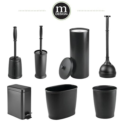mDesign Small Modern 1.3 Gallon Rectangle Metal Lidded Step Trash Can, Compact Garbage Bin with Removable Liner Bucket and Handle for Bathroom, Kitchen, Craft Room, Office, Garage - Black