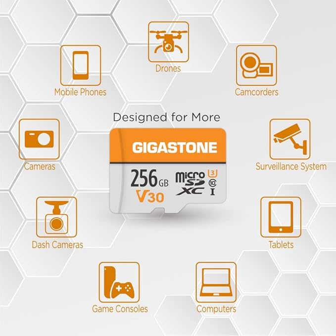 GIGASTONE 256GB Micro SD Card 5-Pack, A1 V30 4K Video Recording, Surveillance, Security Camera, Action Camera, Drone, 100MB/s MicroSDXC Memory Card UHS-I Class 10