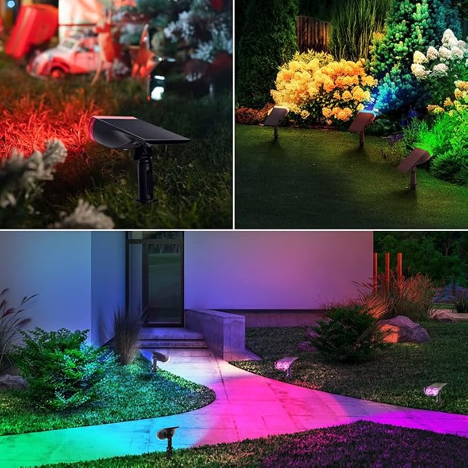 Linkind Solar Lights Outdoor Waterproof LED Landscape Spotlight RGB 2 Pack | Starray, 9 Color Changing Modes, Multicolor, Dusk to Dawn, for Holiday Decoration Patio Garden Flag Tree Lawn Pathway