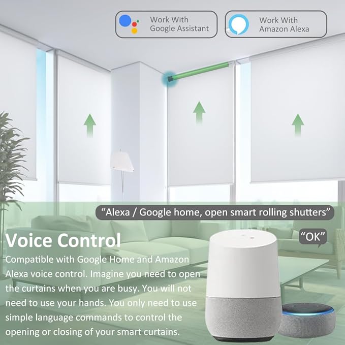 Tuya WiFi Smart Roller Shade Motor DC12V, High Torque Electric Blind Motor, Compatible with Alexa/Google Home, Retrofit Motorized Roller Blinds Kit (6.0 N.m for Φ50mm (2") Groove Tube)