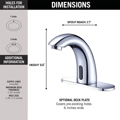 Chrome Touchless Bathroom Sink Faucet - Automatic Sensor Faucet - Dual Power Supply 110V AC or Battery Operated for Commercial