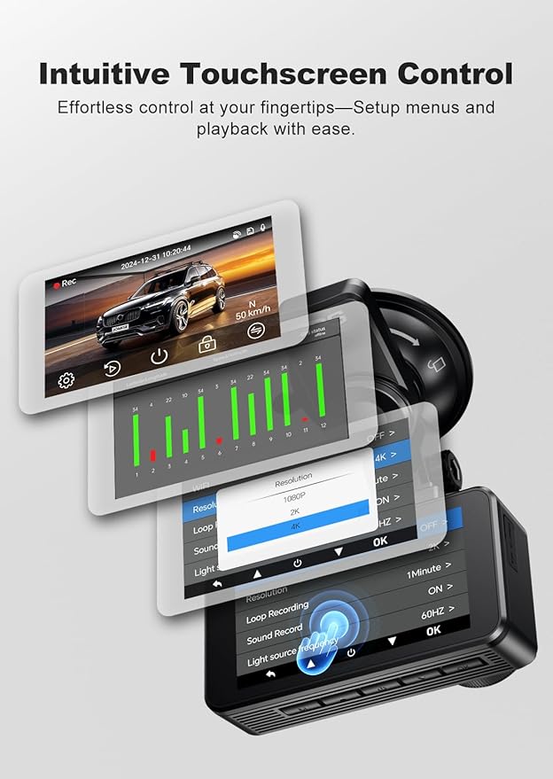 JOMISE 4K Dash Cam,5G WiFi Car Camera Built-in GPS,4K+1080P Dash Cam Front and Rear Inside,170° Wide Angle dashcam,24H Parking Mode with Loop Recording, Night Vision, 64GB Card,3-Inch Screen,Max 256GB