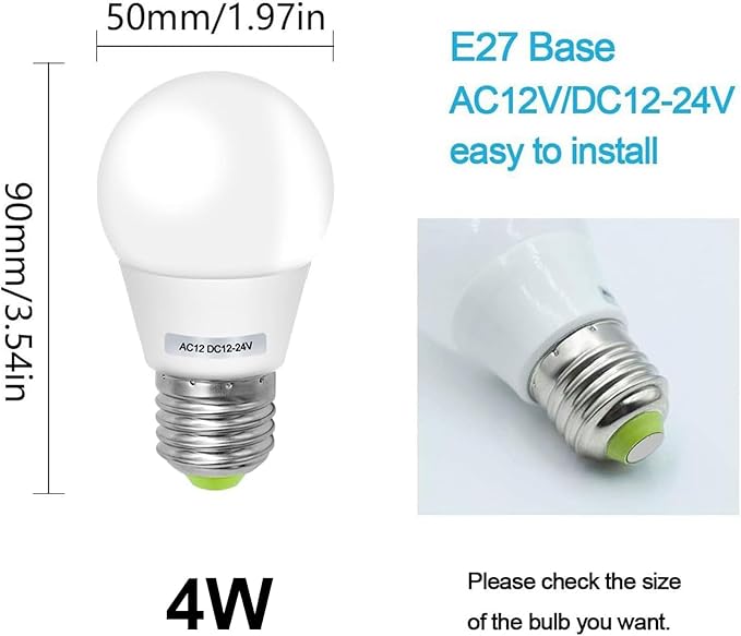 E26 Led Bulb 12V 40W Edison 12 Volt Light Bulbs 12-24V AC/DC Low Voltage Warm White for Landscape Marine Battery Power System Off Grid Solar Lighting (4 Pack)