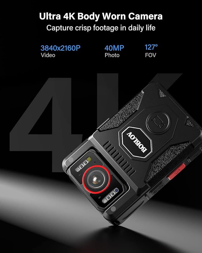 BOBLOV M7Pro 4K GPS Body Worn Camera, Internal 64GB Body Camera with Audio, 180° Rotate Lens, 4000mAh for 14 Hours Video Recording, Fast Charging with 4-5 Hrs for Law Enforcement, Delivery(128GB)