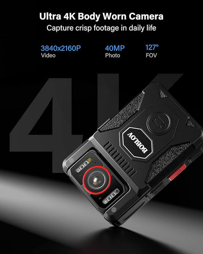 BOBLOV M7Pro 4K GPS Body Worn Camera, Internal 64GB Body Camera with Audio, 180° Rotate Lens, 4000mAh for 14 Hours Video Recording, Fast Charging with 4-5 Hrs for Law Enforcement, Delivery(128GB)