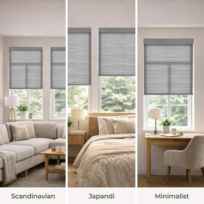 ZSHINE Motorized Linen-Look Roller Shades for Windows, Rechargeable Smart Light Filtering Blinds Compatible with Alexa (82190D)