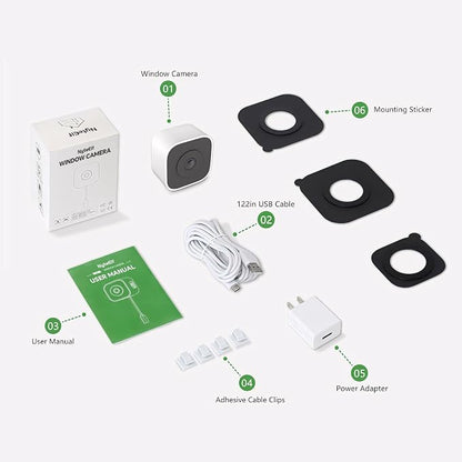 3MP Window Security Camera, Through Glass Indoor 2.4GHz WiFi Camera