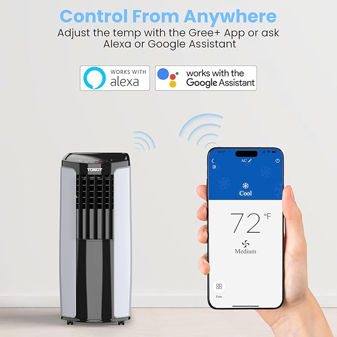 TOSOT 9,700BTU (5,000 BTU SACC) Portable Air Conditioner, Smart Wifi Control, AC Unit with Dehumidifier, Fan, Window Kit for Easy Installation, Cool Rooms Up to 300 Square Feet, Shiny Series
