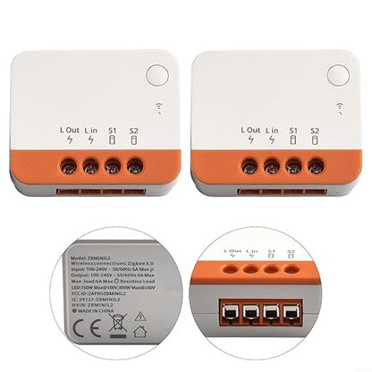 for SONOFF ZBMINI-L2 for ZIGBEE 3.0 Smart Switch Two-Way Relay Module No Neutral Wire Required Voice Control Timer Scene for DIY Home Automation 100-240V(2PCS)