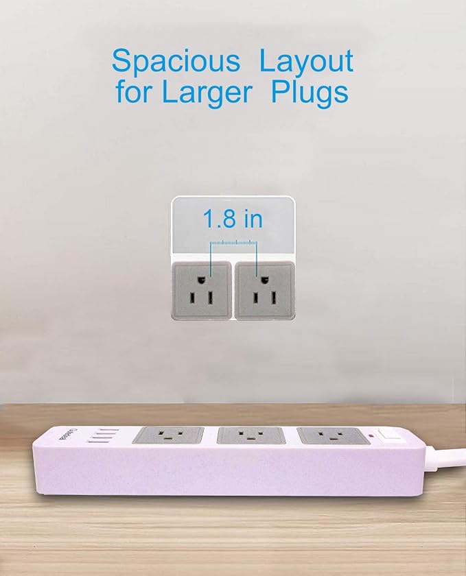 2 Prong Power Strip with USB, 2 Prong to 3 Prong Outlet Adapter with 4 USB Ports 6.6ft Extension Cord, 3 AC Outlets Flat Plug Surge Protector for Smartphone Tablets Home, Office and Hotel, White