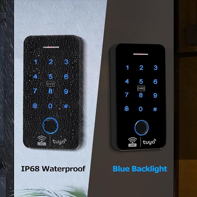 WiFi Tuya Fingerprint Door Access Control System, IP68 Biometrics RFID Keypad 125KHz 13.56MHz, 180KG Electric Magnetic Lock Kit, Smart Phone APP Password Remote Unlock