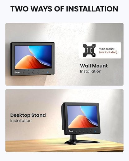 Eyoyo Mini Monitor 7 Inch Small HDMI Monitor 1024x600 IPS Screen Display HDMI AV VGA BNC USB Input for NVR CCTV Security Camera Computer PC Laptop Video Switcher Raspbery Pi