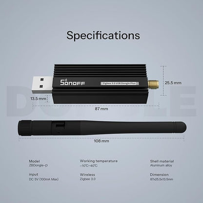 SONOFF Zigbee 3.0 USB Dongle Plus Gateway, Universal Zigbee USB Gateway with Antenna for Home Assistant, IoBroker, Wireless Zigbee 3.0 USB Adapter(1 Pack)