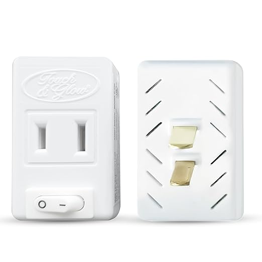 Touch & Glow - 2 Prong Outlet Switch - Single Port Outlet Extender with On/Off Switch - Power Plug for Kitchen Appliances, Lamp, Holiday Lights, Table Fans - Compact Power Adapter (White)