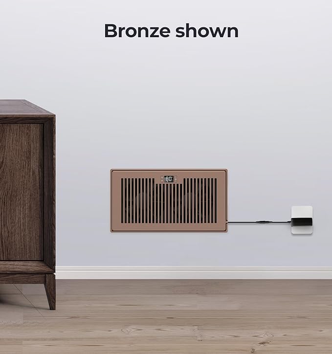 BIOWIND Quiet Register Booster Fan Fits 6" x 12" Register Holes, 10-Speed Smart Heating Cooling AC Vent Fan with Remote Control and Thermostat Control - Bronze