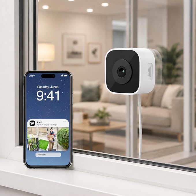 3MP Window Security Camera, Through Glass Indoor 2.4GHz WiFi Camera