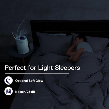 Aircillin 2 Pack Air Purifiers for Bedroom H13 True HEPA Air Filter Cleaner, Odor Eliminator, Remove Smoke Dust Pollen Pet Dander, Night Light For Home Living Room Dorm, Quiet 24dB Filtration System