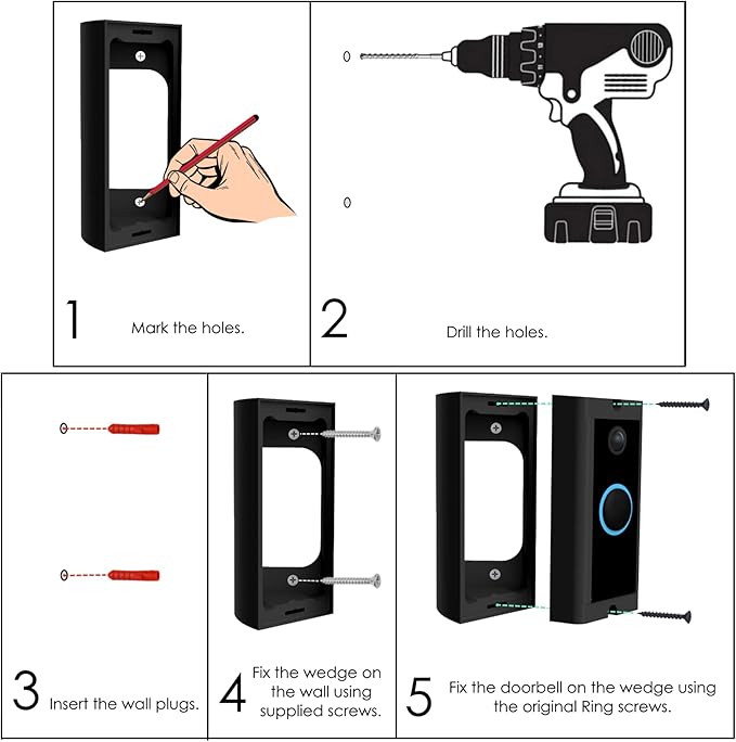 Video Doorbell Corner Mount for Doorbell Wired (Model 5AT3T5) Corners Mounting Bracket 45 Degree Camera Holder Wedge Kit for Apartment or House (Corner Mount)
