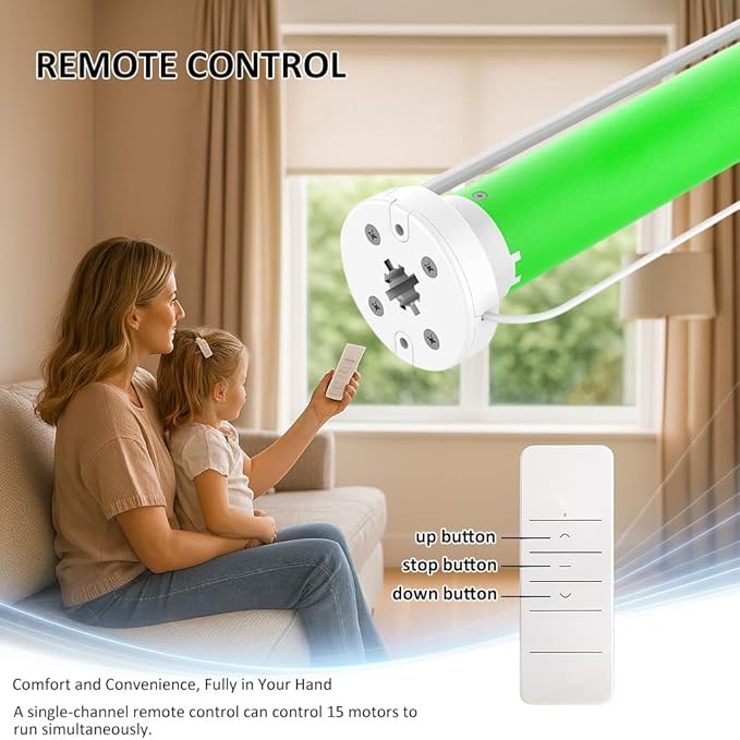 AC 120V Electric Roller Shade Motor for 1.5 inch Tube, Wired Dry Contact & Remote Control Tubular Motor for Zebra Blinds, 25mm Motorized Blind Kit，Smart Building Control System Motor (1.1 N.m Torque)