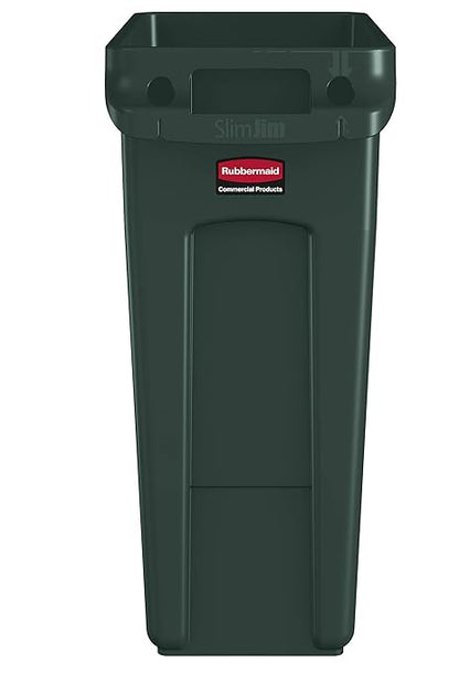 Rubbermaid Commercial Products Slim Jim Trash/Garbage Can with Venting Channels, 16-Gallon, Green, for Kitchen/Office/Workspace, Pack of 4