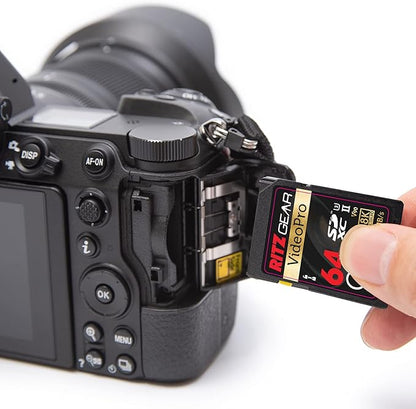 Ritz Gear Video Pro SD Card UHS-II 64GB SDXC Memory Card 2-Pack U3 V90 A1, Extreme Performance Professional (R 280mb/s 250mb/s W) for Advanced DSLR,Well-Suited for Video, Including 4K,8K, 3D, Full HD