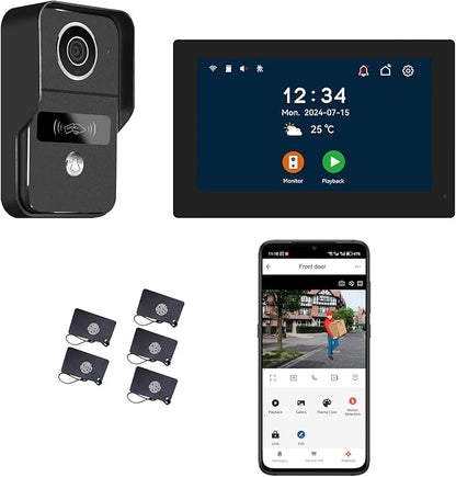 2pin-Wired 2MP HD Indoor 7" WiFi Monitor Smart Home Video Doorbell Intercom System, Remote APP Phone Unlock Video Record Motion Detect 2-Way Talk IR Camera Door Bell 1x doorbell + 1x 7in Monitor