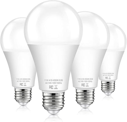 TOBUSA Dusk to Dawn Sensor Light Bulb Outdoor, A19 LED Bulbs Auto On Off 100 watt Equivalent, E26 Sensor Bulbs Neutral White 4000K, 11W 1200lm Smart Light Bulbs for Porch Garage Security, 4PACK