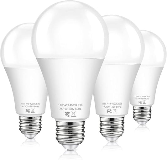 TOBUSA Dusk to Dawn Sensor Light Bulb Outdoor, A19 LED Bulbs Auto On Off 100 watt Equivalent, E26 Sensor Bulbs Neutral White 4000K, 11W 1200lm Smart Light Bulbs for Porch Garage Security, 4PACK