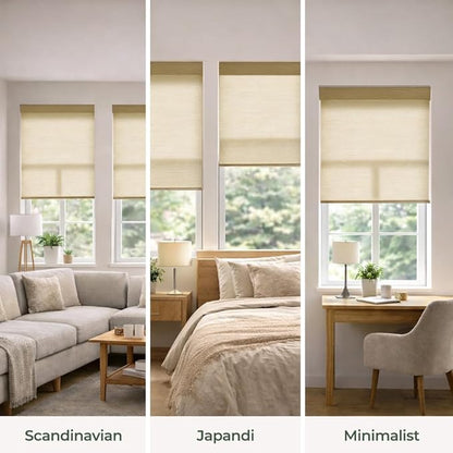 ZSHINE Motorized Linen-Look Roller Shades for Windows, Rechargeable Smart Light Filtering Blinds Compatible with Alexa (82189A)