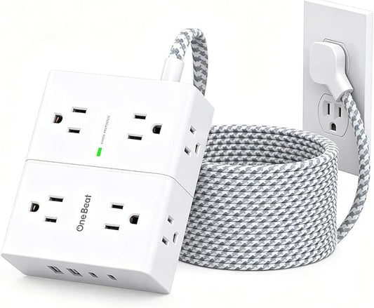 Extension Cord 20 Ft, One Beat Surge Protector Power Strip 20 Ft Long Cord, 8 AC Outlets with 4 USB Ports(2 USB C), White Power Strip for Home Office College Dorm Room, Desk Essentials