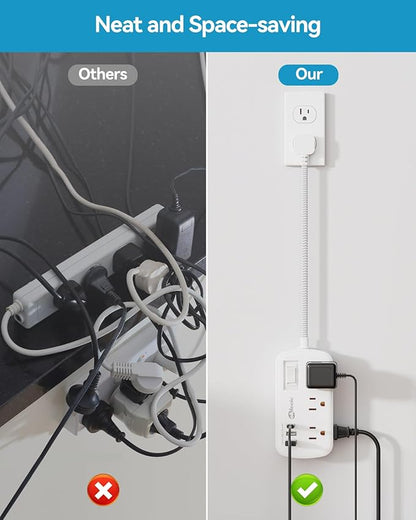 Short Extension Cord 3 Ft - okleeic Small Power Strip Flat Plug Surge Protetor with 6 Outlets & 3 USB (1 USB C) Charging Ports, Multi Plug Wall Outlet Extender for Travel Dorm Room Essentials