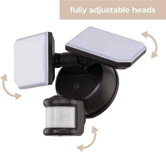 Guardian Smart Flood and Security Wall Light with 2 Lights 2,250 Lumens 20 Watts and Programmable Motion and Photo Sensor in Bronze, Works with Android or iOS