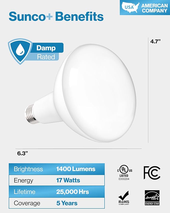 Sunco 10 Pack BR40 LED Light Bulbs, Indoor Flood Lights, Recessed Can Light Bulb, 1400 LM, 17W (100W Equivalent), 4000K Cool White, Dimmable, E26 Base, for Home, Bedroom, Kitchen UL.