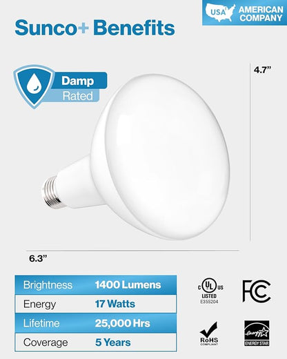 Sunco 12 Pack BR40 LED Light Bulbs, Indoor Flood Lights, Recessed Can Light Bulb, 1400 LM, 17W (100W Equivalent), 4000K Cool White, Dimmable, E26 Base, for Home, Bedroom, Kitchen UL