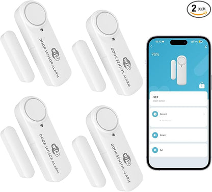 Smart WiFi Door & Window Alarm Sensor Chime (4-Pack) - 100dB Burglar Alert for Kids Safety & Home Security, Alexa/Google/Tuya Compatible, Wireless for House, Apartment, Garage (4PCS)